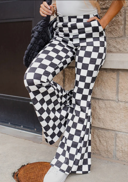 Checkered flare pants