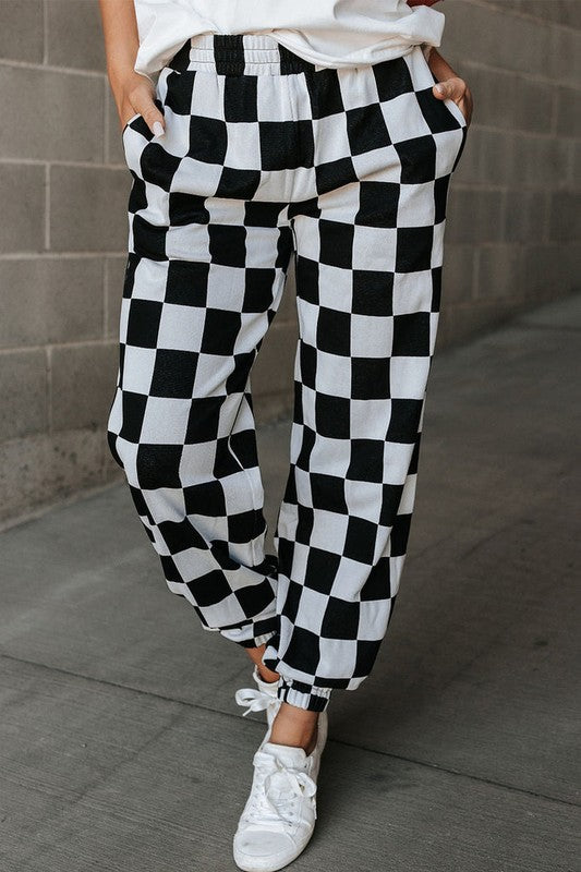 Checkered high waisted joggers