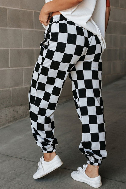 Checkered high waisted joggers