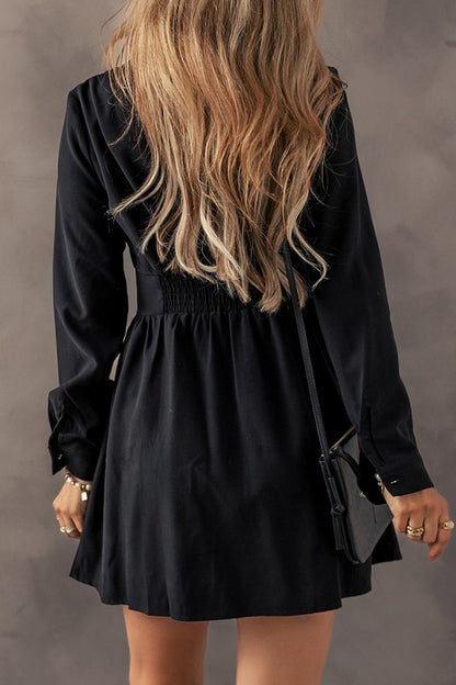 Cinched High Waist Long Sleeve Mini Dress