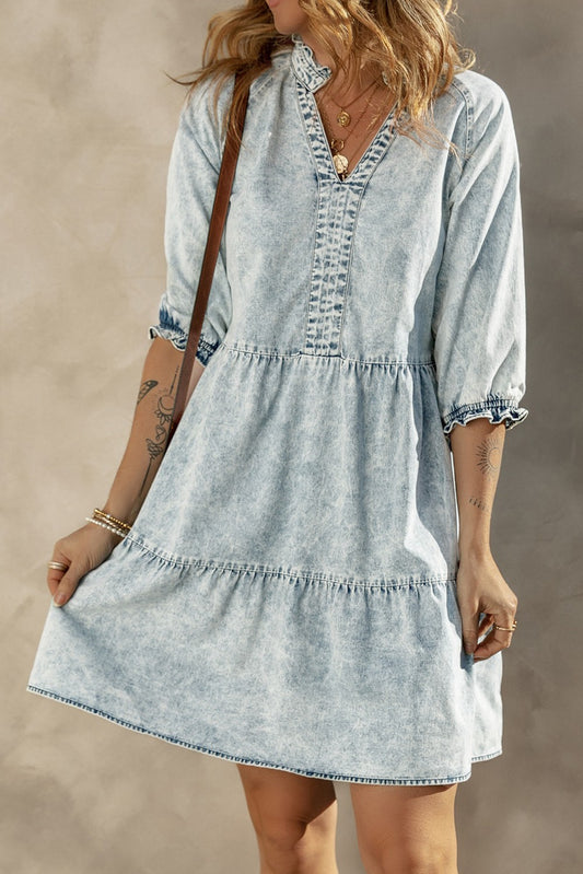 Acid Wash Flare Denim Dress