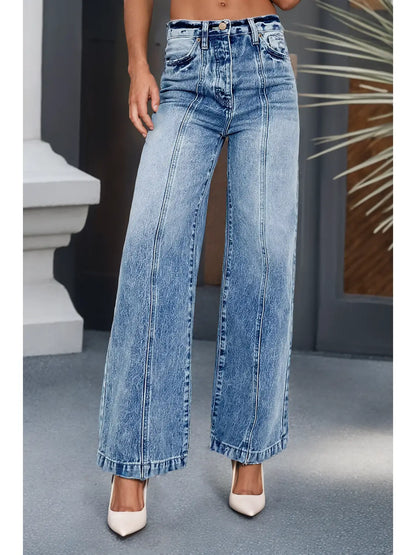 Wide leg and high waisted denim jeans