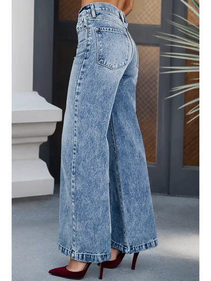 Wide leg and high waisted denim jeans