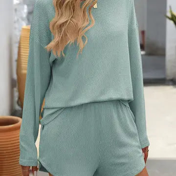 Striped Long Sleeve Shorts Loungewear Set