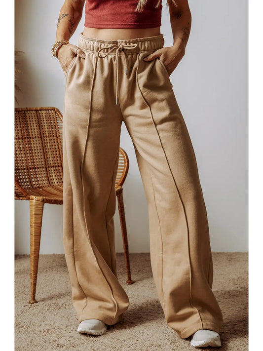 Exposed Seam Drawstring High Waist Wide Leg Pants