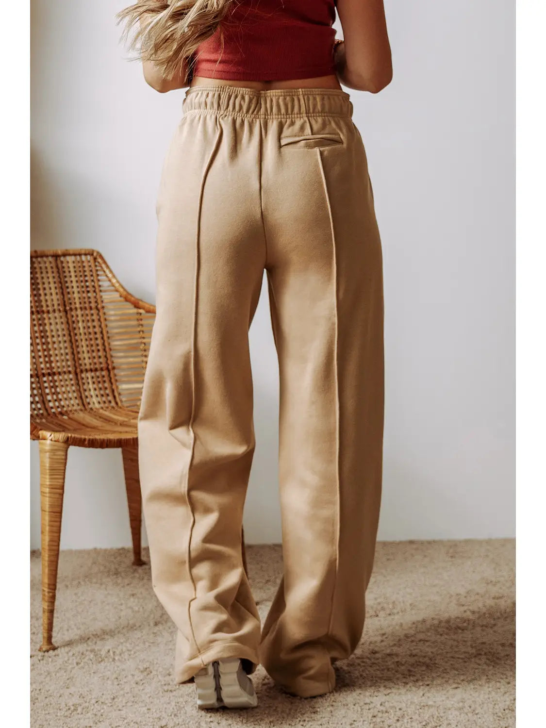 Exposed Seam Drawstring High Waist Wide Leg Pants