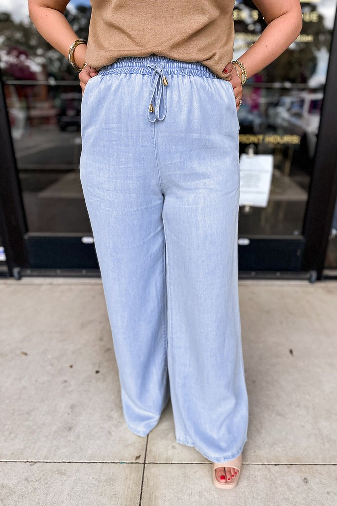 Drawstring High Waist Wide Leg Denim Pants