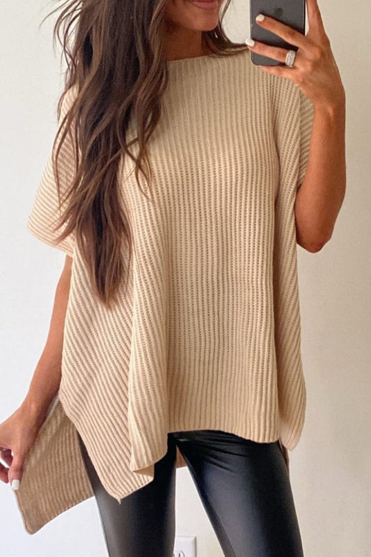 Oversized tunic sweater with side slit