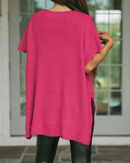 Oversized tunic sweater with side slit