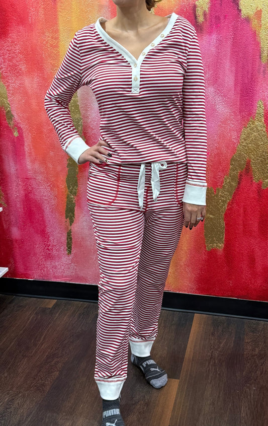 Stripe V Neck Top & Pants Lounge Set