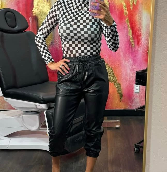 Faux Leather Smocked Waist Joggers