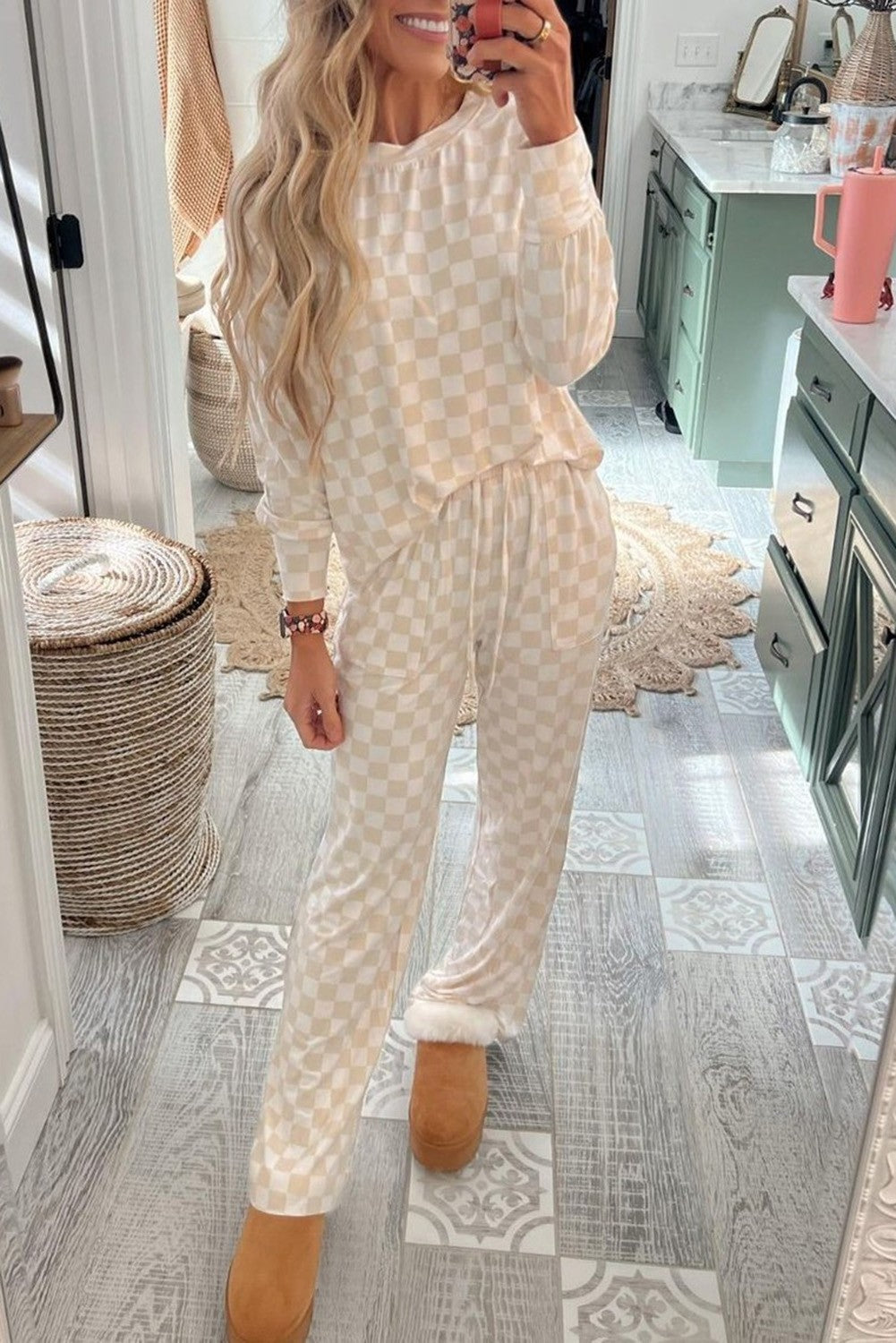 Checkered Long Sleeve Lounge Set